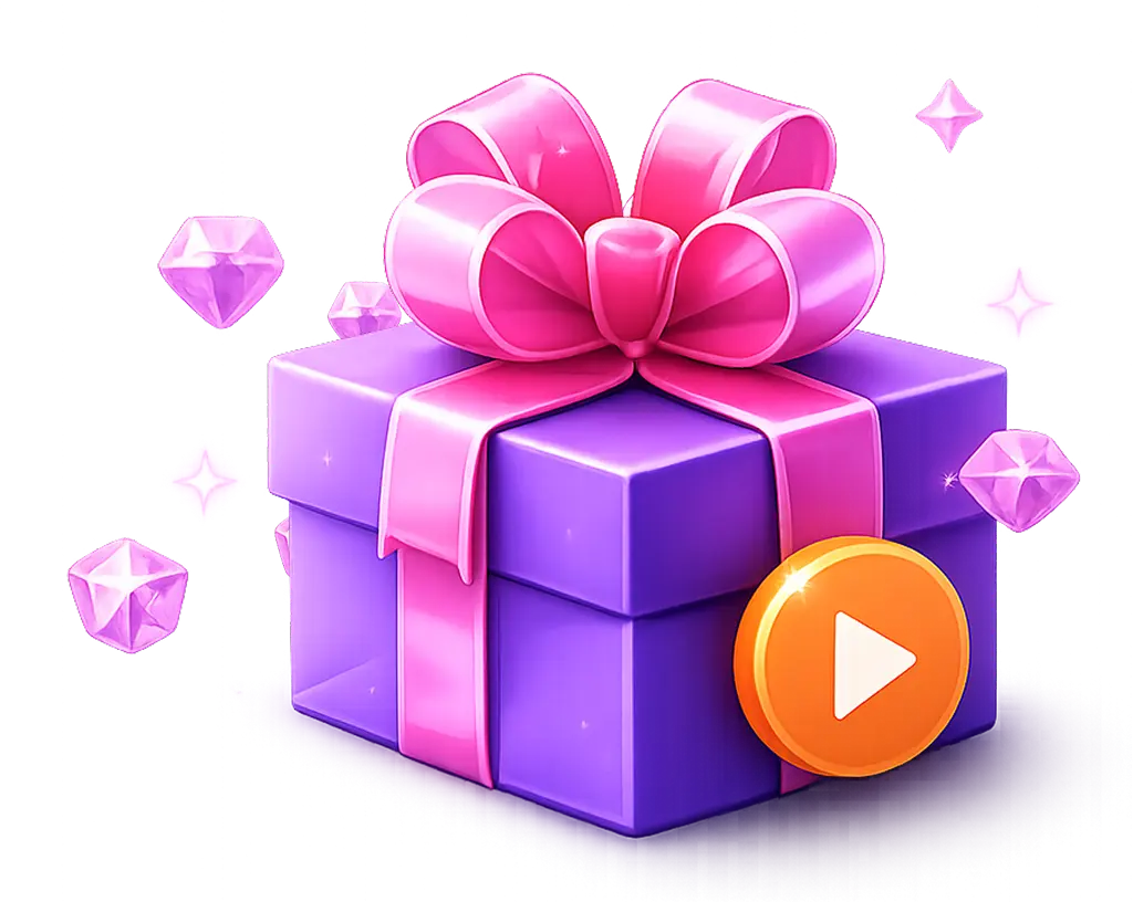 Purple gift box with a play button
